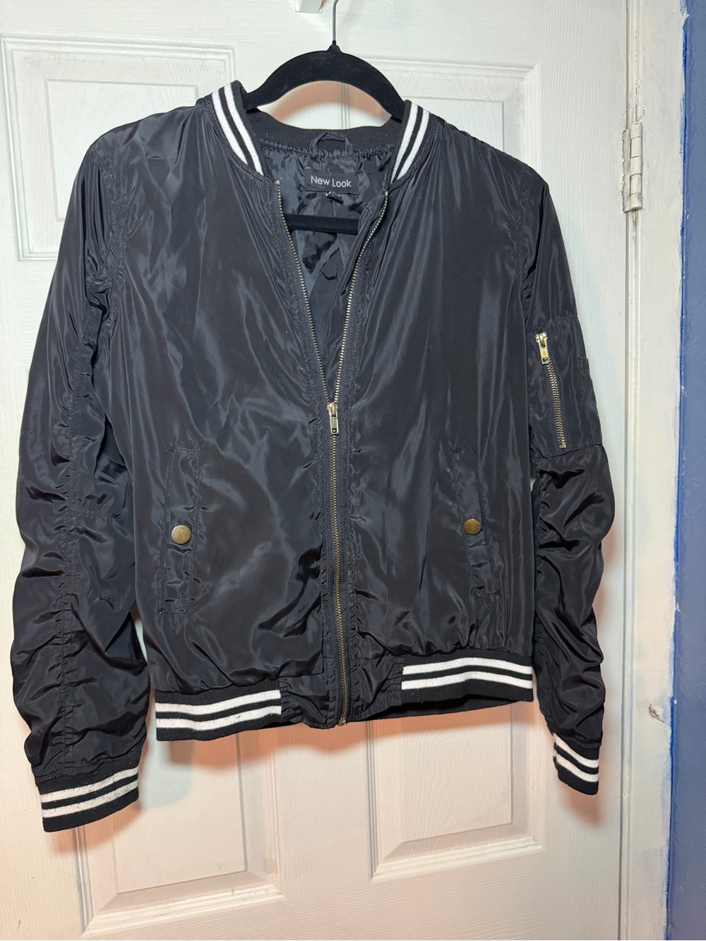 New Look Black Bomber Jacket with White Trim
